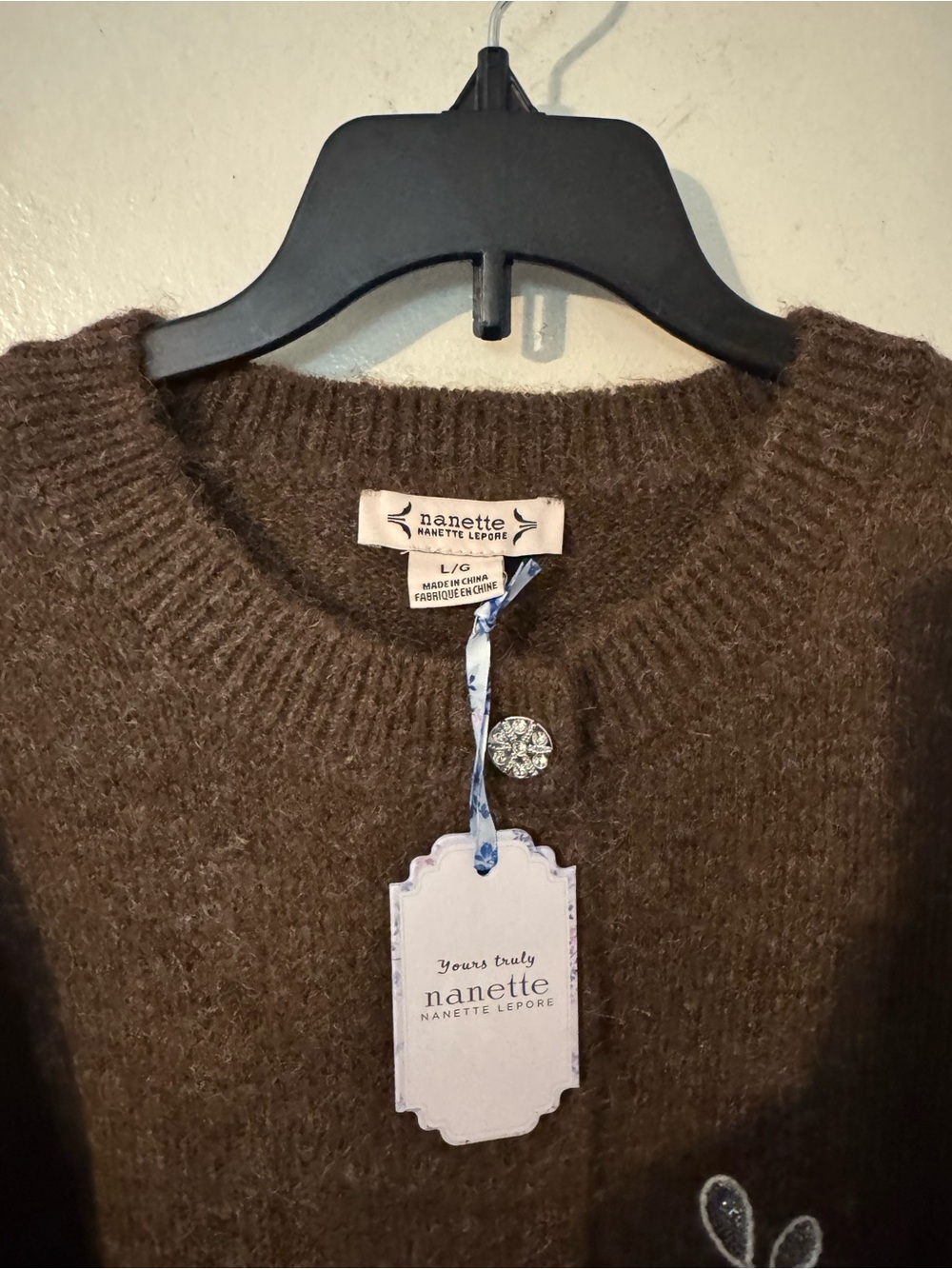 Nanette Lepore Brown Embroidered Button Cardigan - Picture 9 of 11